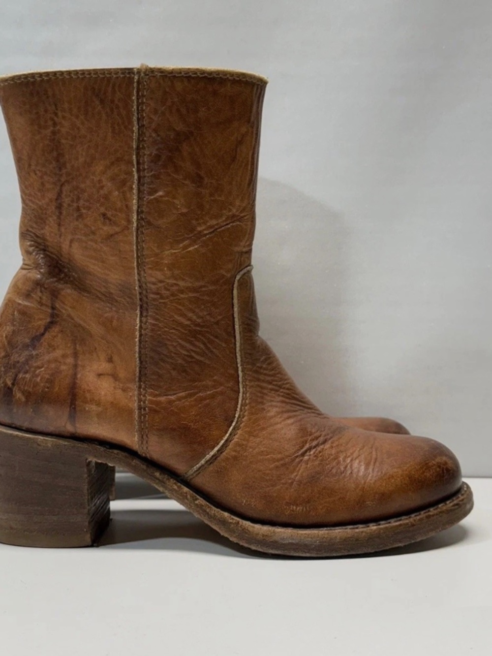 RARE! Vintage Frye Campus "Made In USA" Inside Zip Ankle Boots Saddle Leather - Picture 13 of 16